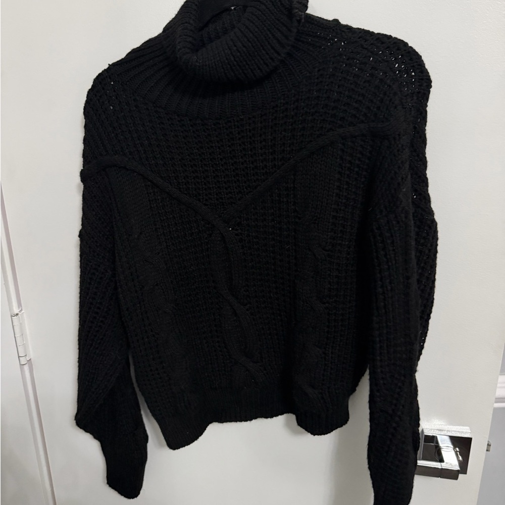 PrettyLittleThing Black Cable Knit Turtleneck Sweater